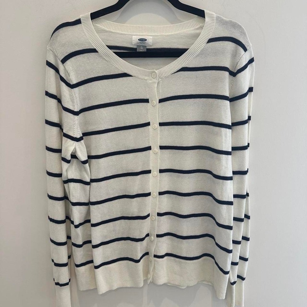 Old Navy Womens Classic Button Up Cardigan Blue & White Stripes -XL - Nautical